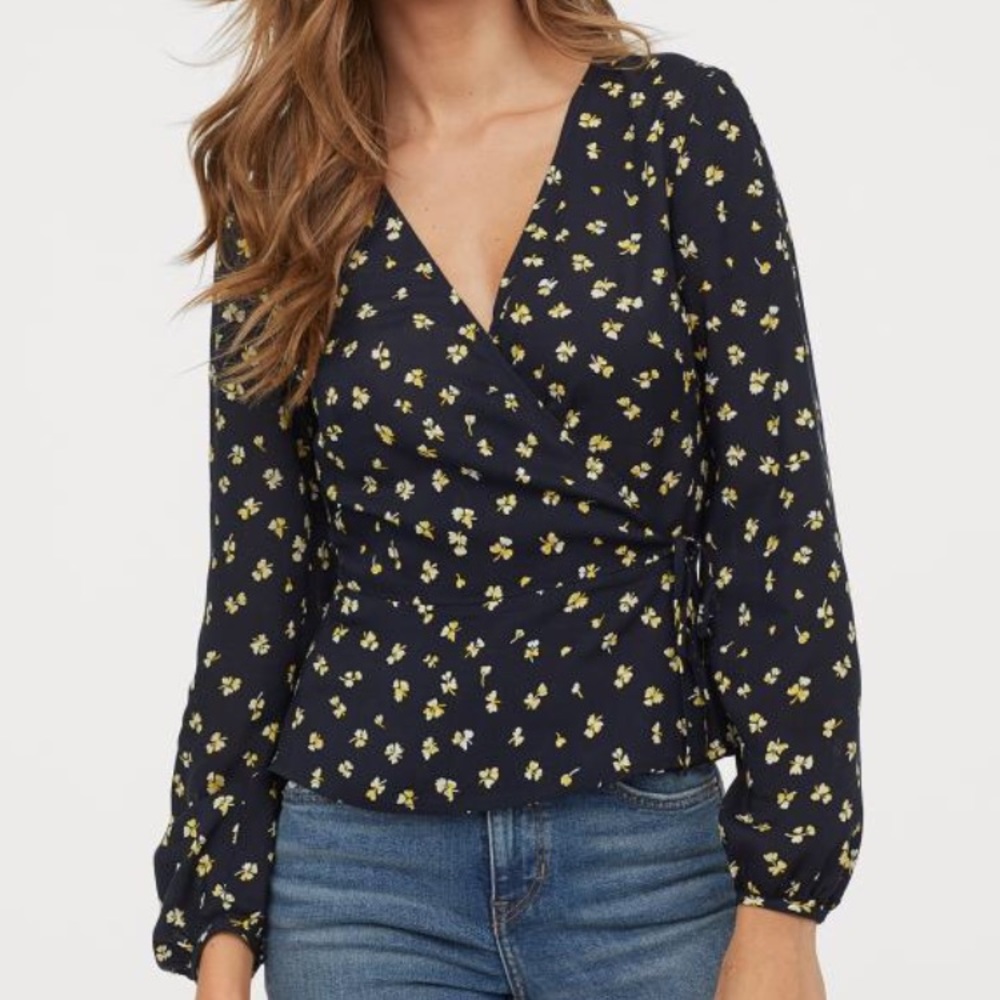 H&M wrap-over blue blouse